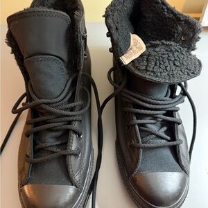 Converse Black High-Top Sneakers with Faux Fur
